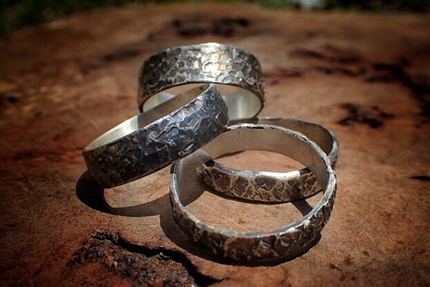 Unique Hammered Textured Rustic Rugged Oxidised Distressed Silver Ring / Band US Sizes