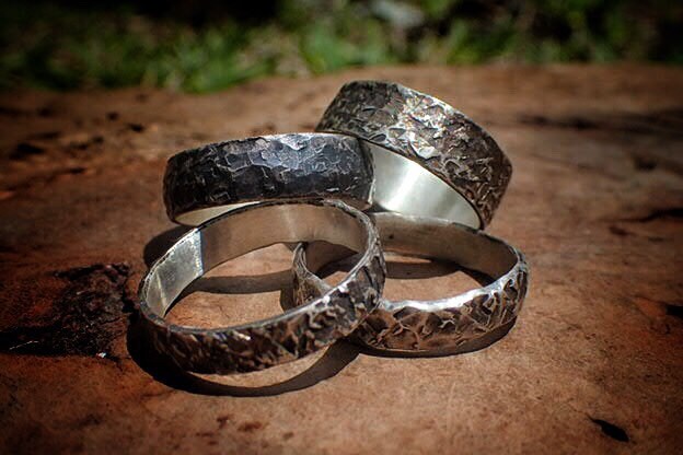 Unique Hammered Textured Rustic Rugged Oxidised Distressed Silver Ring / Band US Sizes