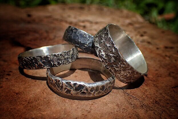 Unique Hammered Textured Rustic Rugged Oxidised Distressed Silver Ring / Band US Sizes