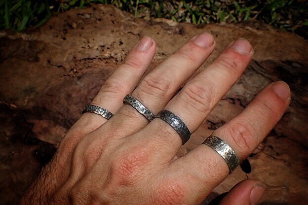 Unique Hammered Textured Rustic Rugged Oxidised Distressed Silver Ring / Band US Sizes