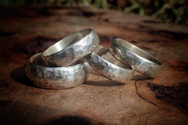 Unique Hammered Textured Rustic Rugged Silver Ring / Band US Sizes