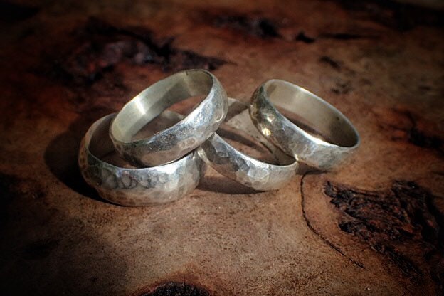 Unique Hammered Textured Rustic Rugged Silver Ring / Band US Sizes