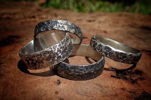 Unique Hammered Textured Rustic Rugged Oxidised Distressed Silver Ring / Band US Sizes