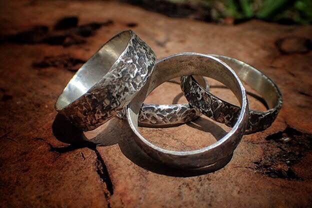 Unique Hammered Textured Rustic Rugged Oxidised Distressed Silver Ring / Band US Sizes