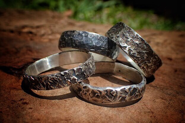 Unique Hammered Textured Rustic Rugged Oxidised Distressed Silver Ring / Band US Sizes