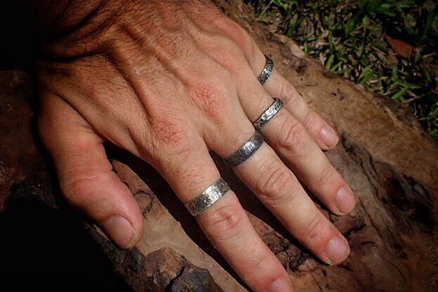 Unique Hammered Textured Rustic Rugged Oxidised Distressed Silver Ring / Band US Sizes