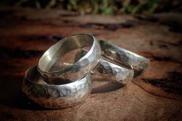 Unique Hammered Textured Rustic Rugged Silver Ring / Band US Sizes