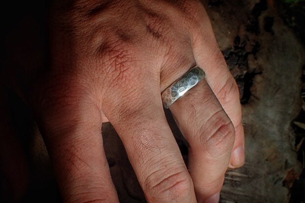 Unique Hammered Textured Rustic Rugged Silver Ring / Band US Sizes