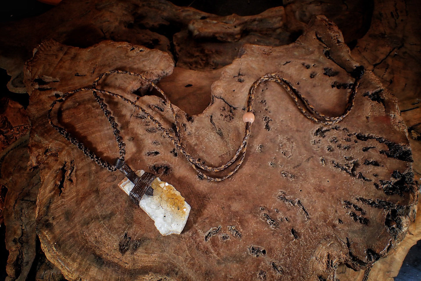 Citrine Cluster Pendant on Hand Woven Adjustable Black Macrame Necklace Cord