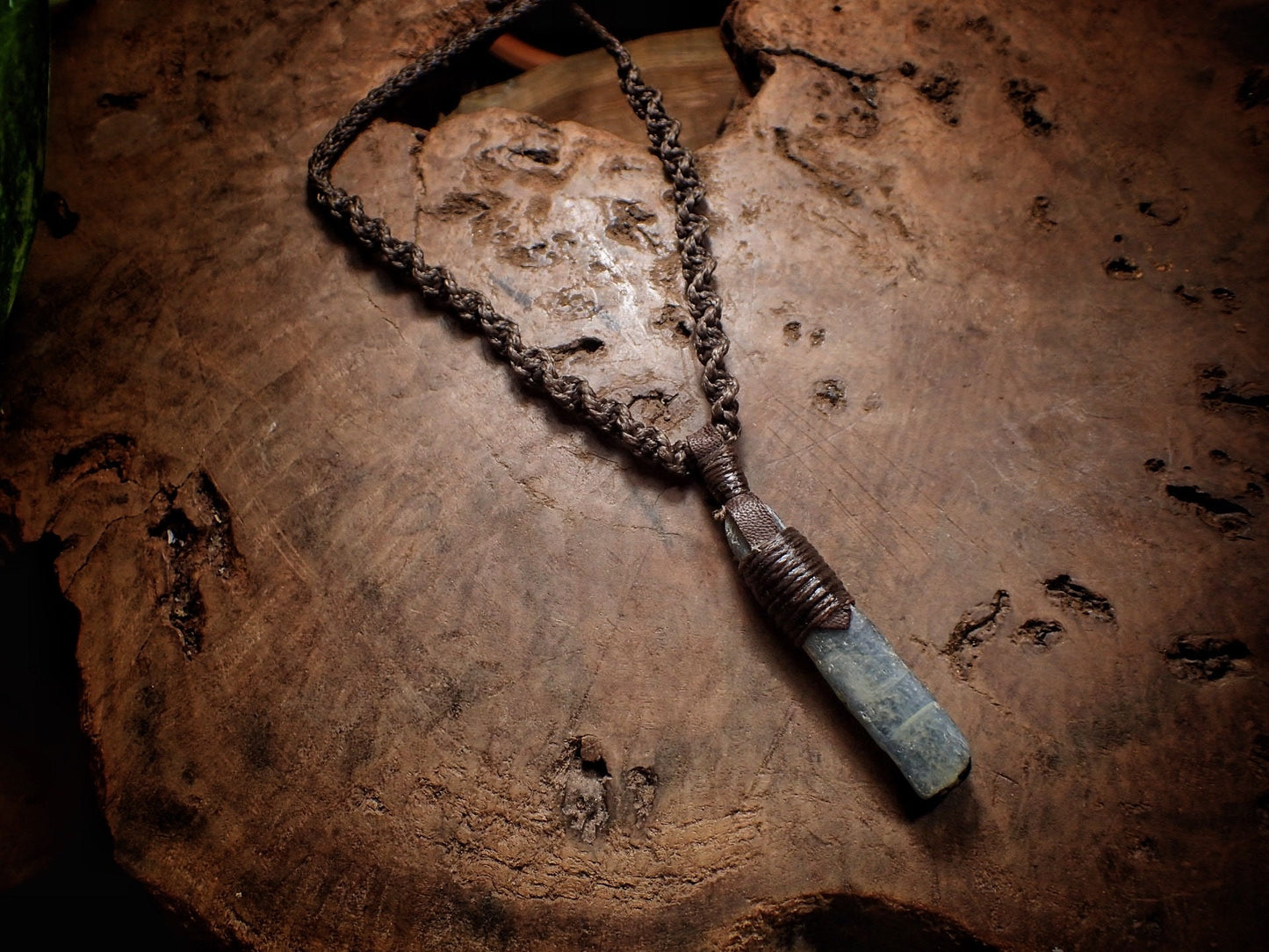 Blue Australian Kyanite Crystal Pendant on Adjustable Hand Woven Macrame Style Necklace