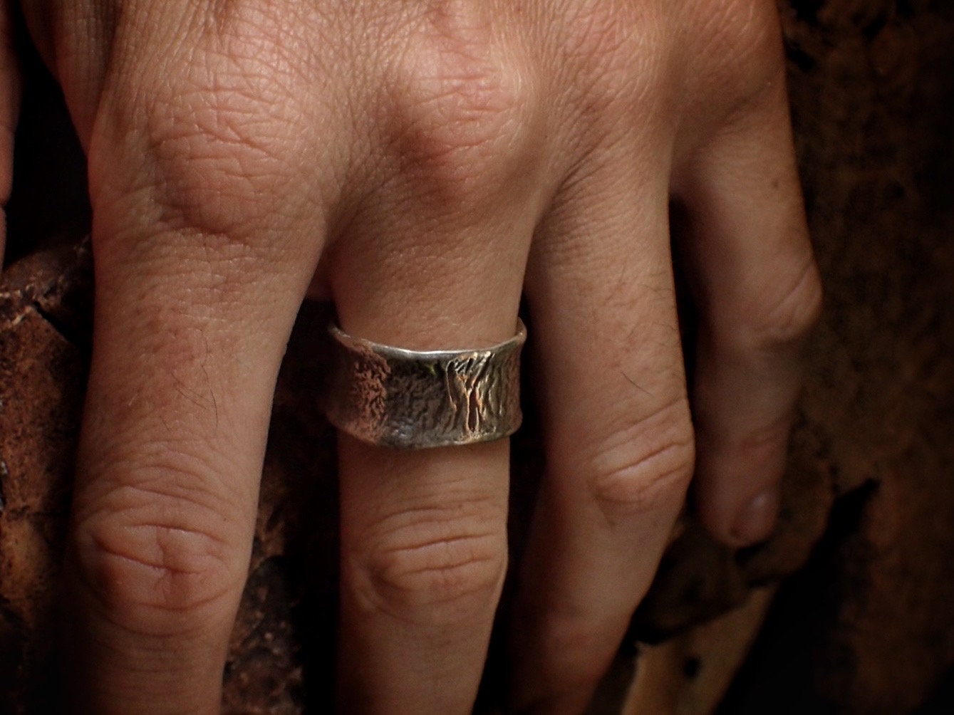 Reticulated Texture on Chunky Rustic Silver Ring / Band US Size 9