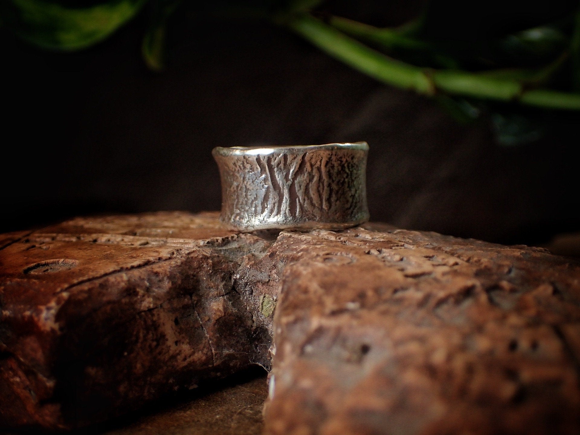 Reticulated Texture on Chunky Rustic Silver Ring / Band US Size 9