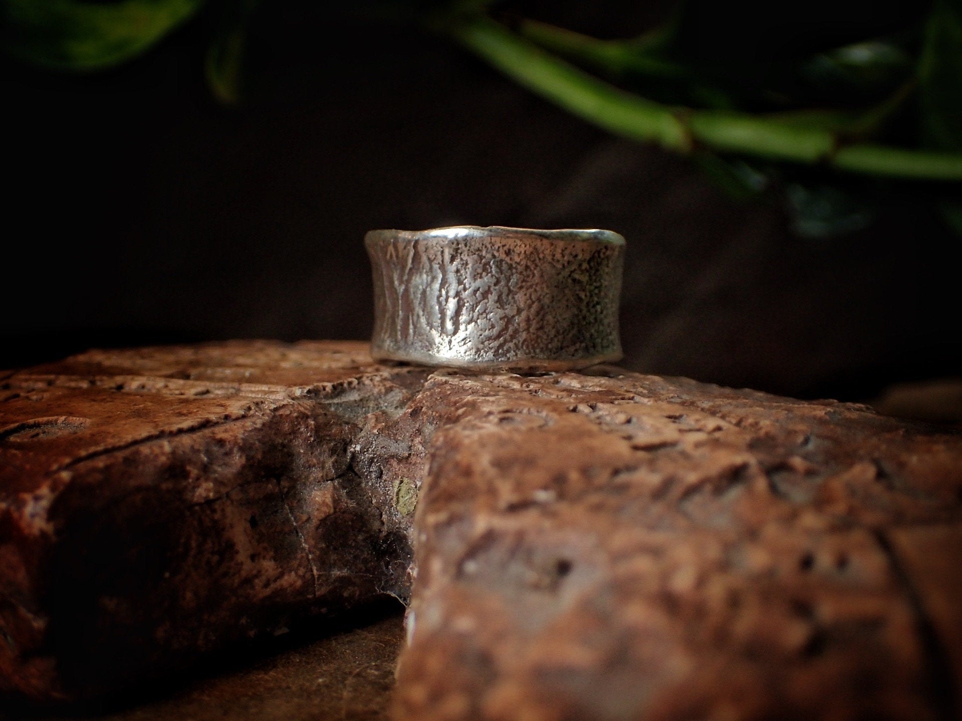 Reticulated Texture on Chunky Rustic Silver Ring / Band US Size 9