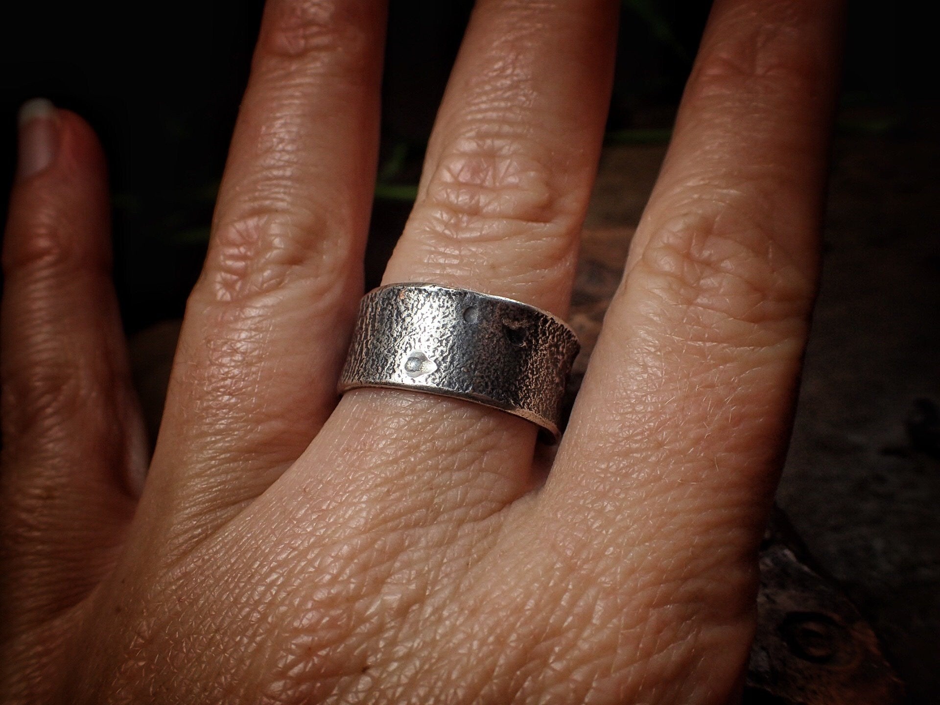 Moon Textured Sterling Silver Unique Rustic Rugged Ring / Band US Size 10