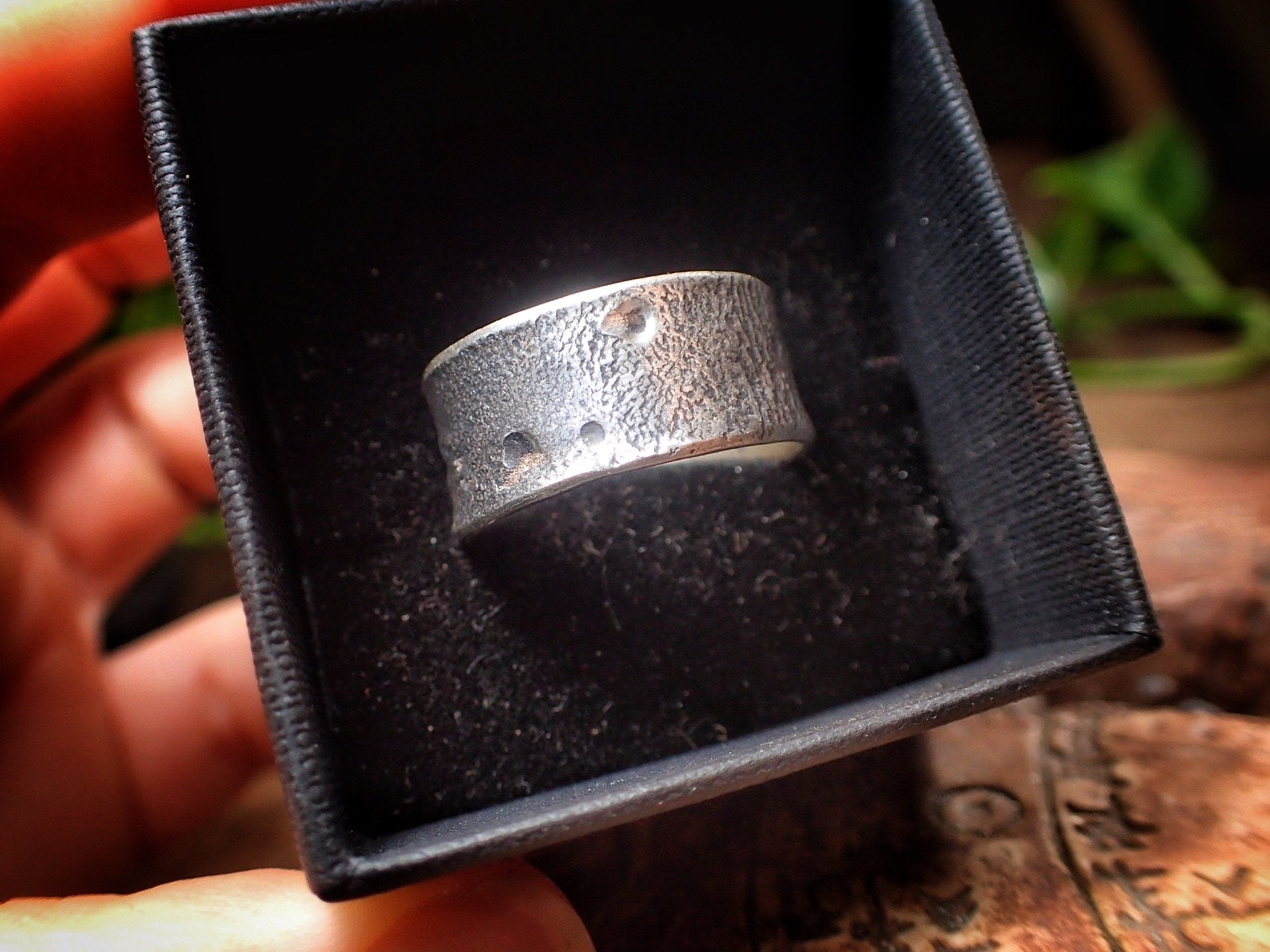 Moon Textured Sterling Silver Unique Rustic Rugged Ring / Band US Size 10