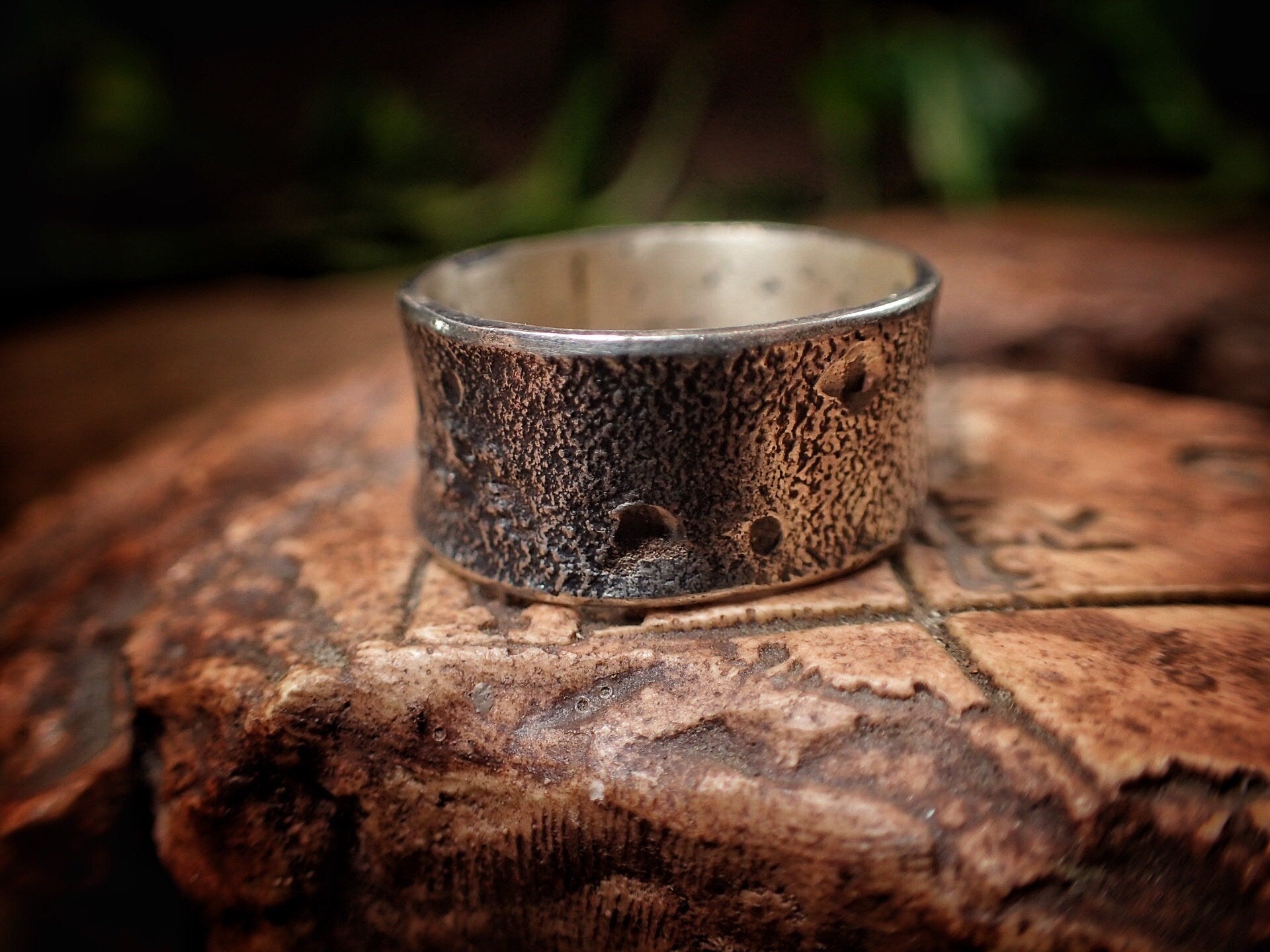 Moon Textured Sterling Silver Unique Rustic Rugged Ring / Band US Size 10