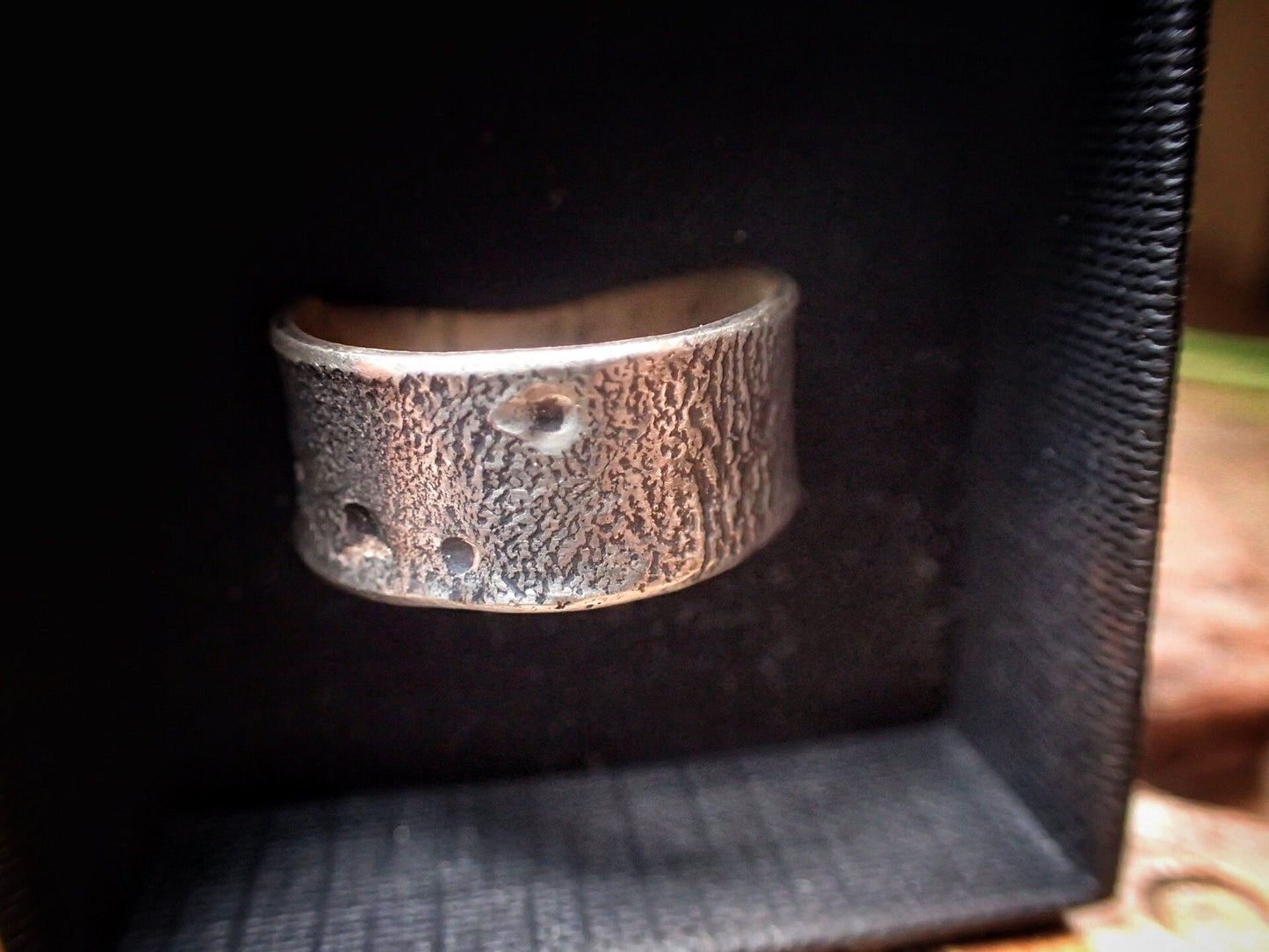 Moon Textured Sterling Silver Unique Rustic Rugged Ring / Band US Size 10