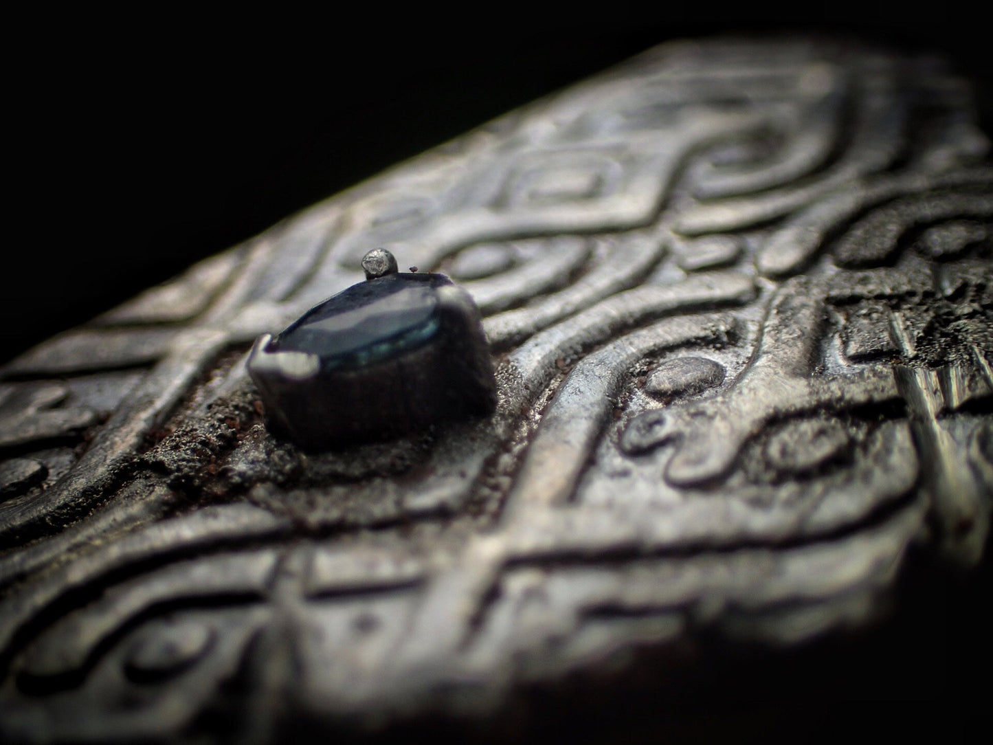 Temple Relic Amulet with Sapphire ~ Unique Rustic Texture Silver Pendant