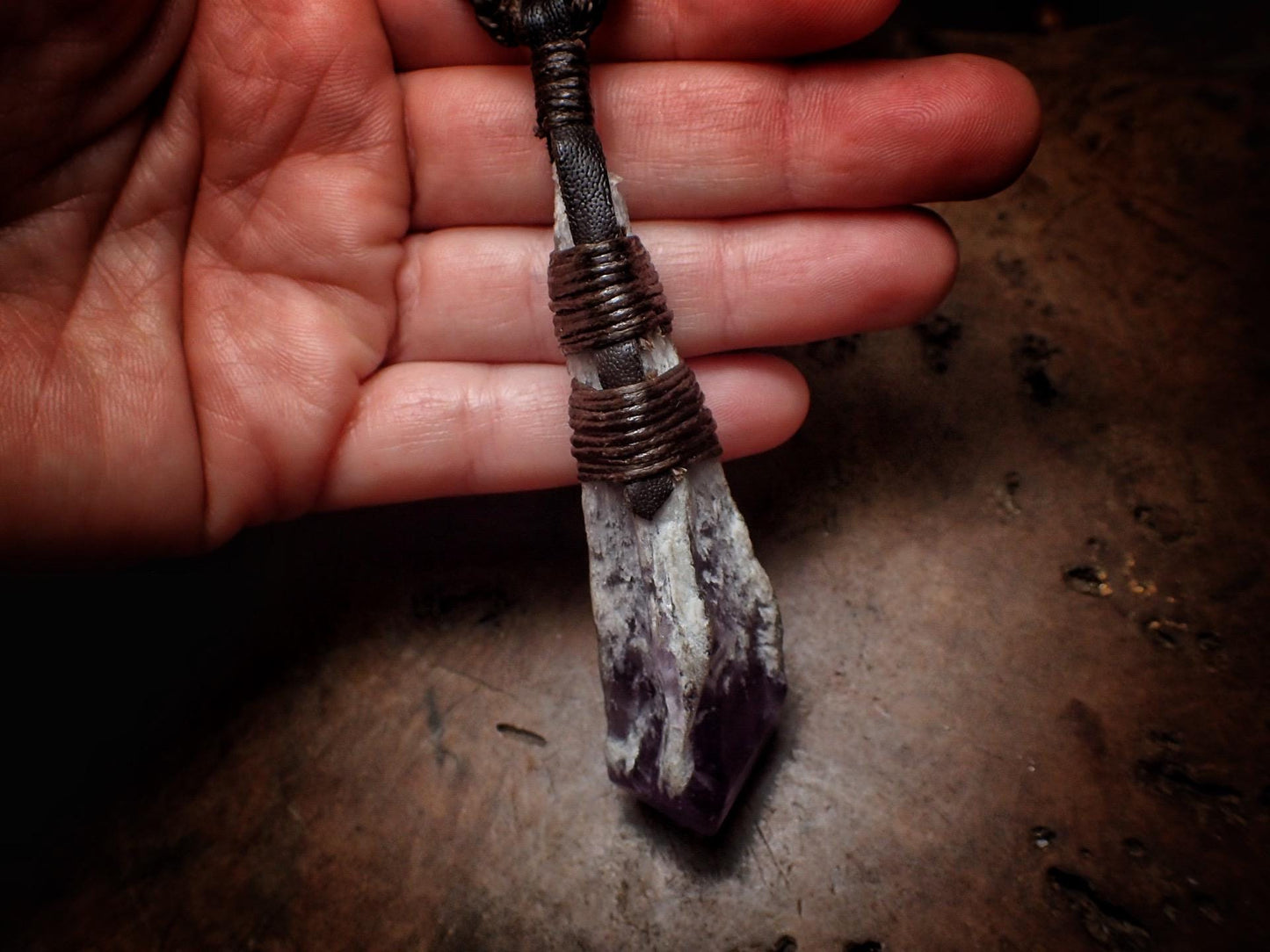 Amethyst Pendant with Adjustable Hand Woven Macrame Style Necklace Cord