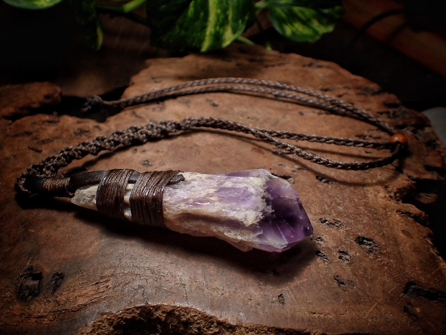 Amethyst Pendant with Adjustable Hand Woven Macrame Style Necklace Cord