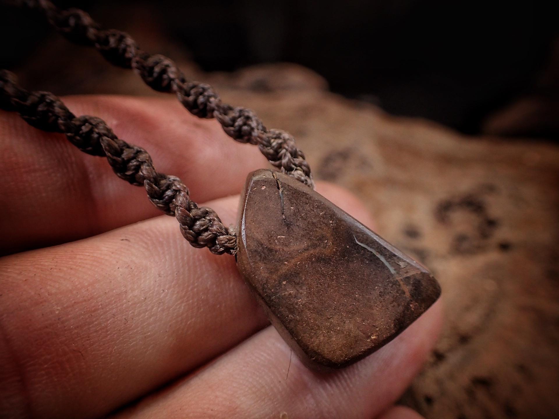 Boulder Opal Pendant On Hand Woven Adjustable Macrame Style Necklace