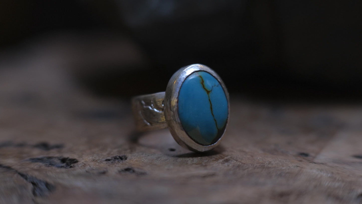 Lively blue natural turquoise ring set in sterling silver