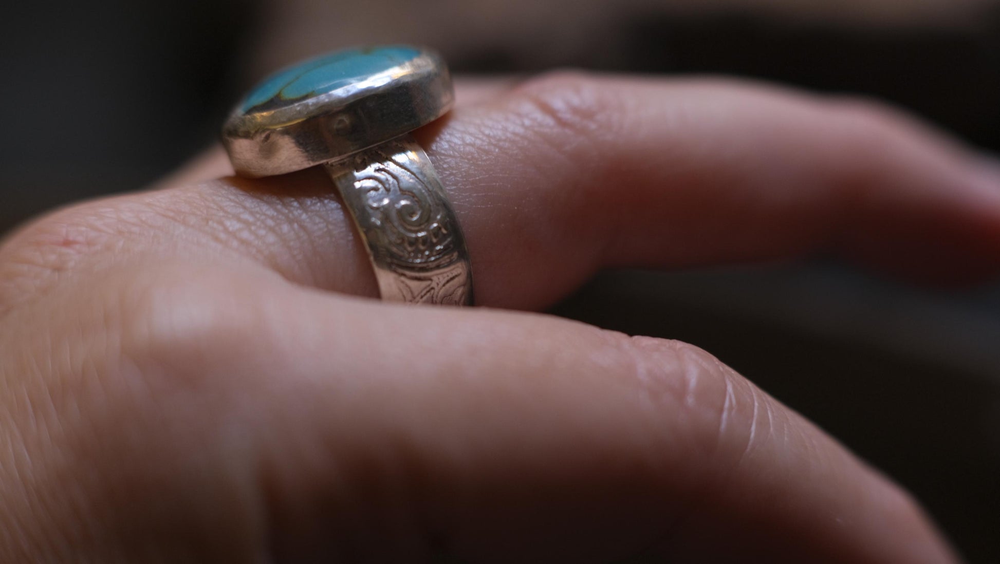 Lively blue natural turquoise ring set in sterling silver