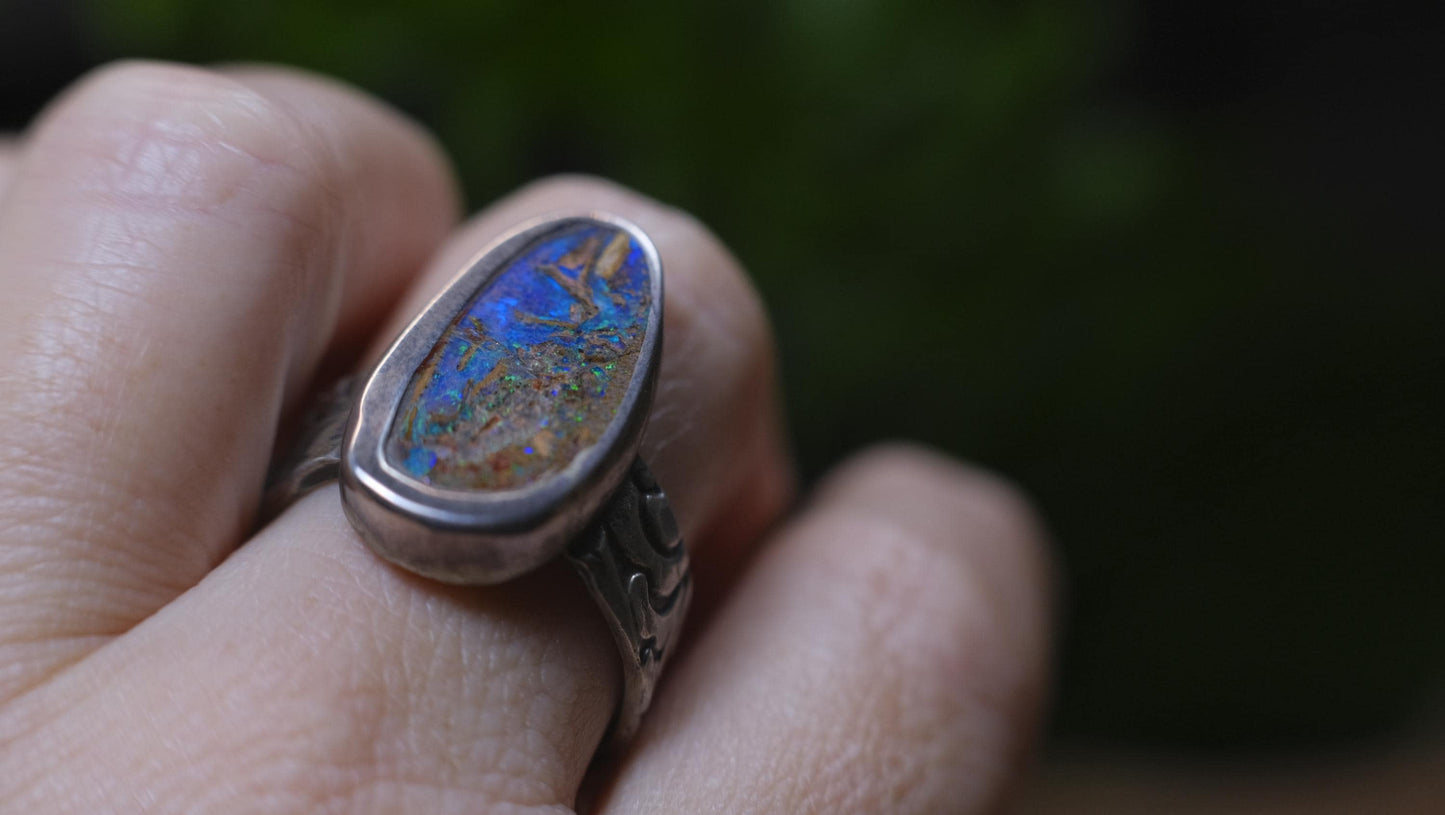 Australian Boulder Opal Sterling Silver Pirate Style Ring