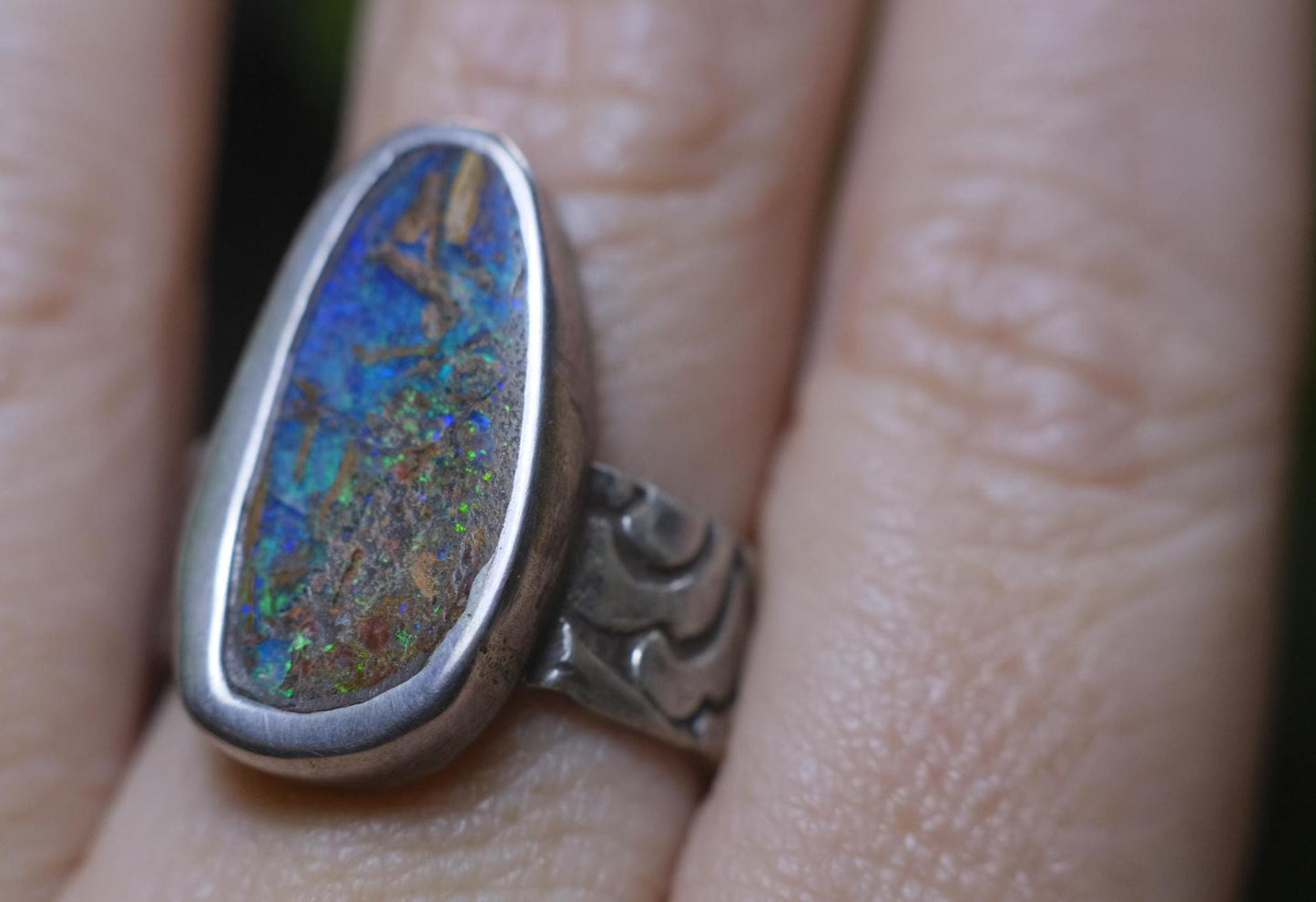 Australian Boulder Opal Sterling Silver Pirate Style Ring