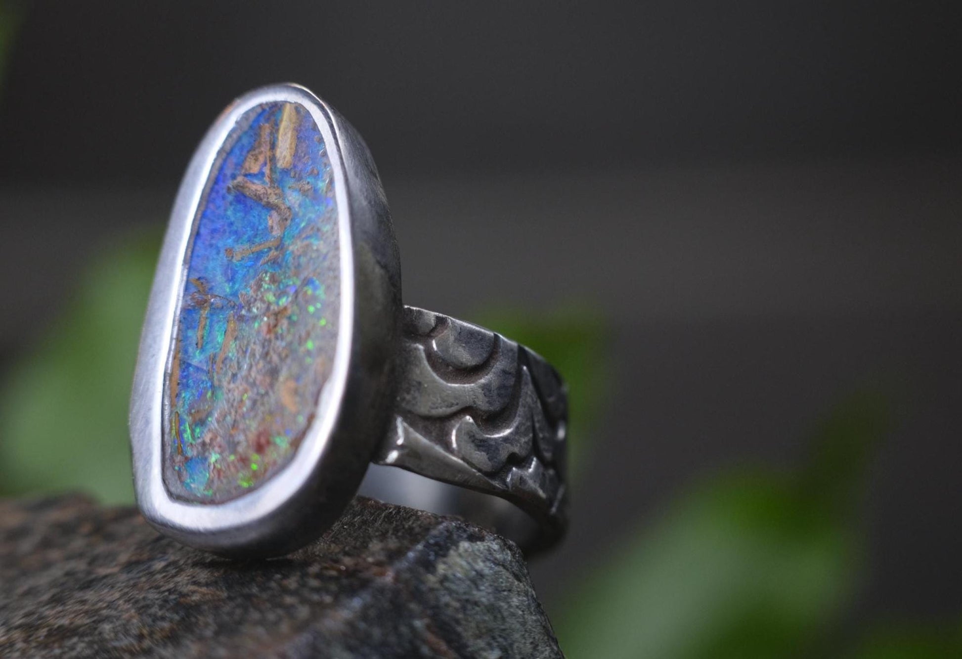 Australian Boulder Opal Sterling Silver Pirate Style Ring