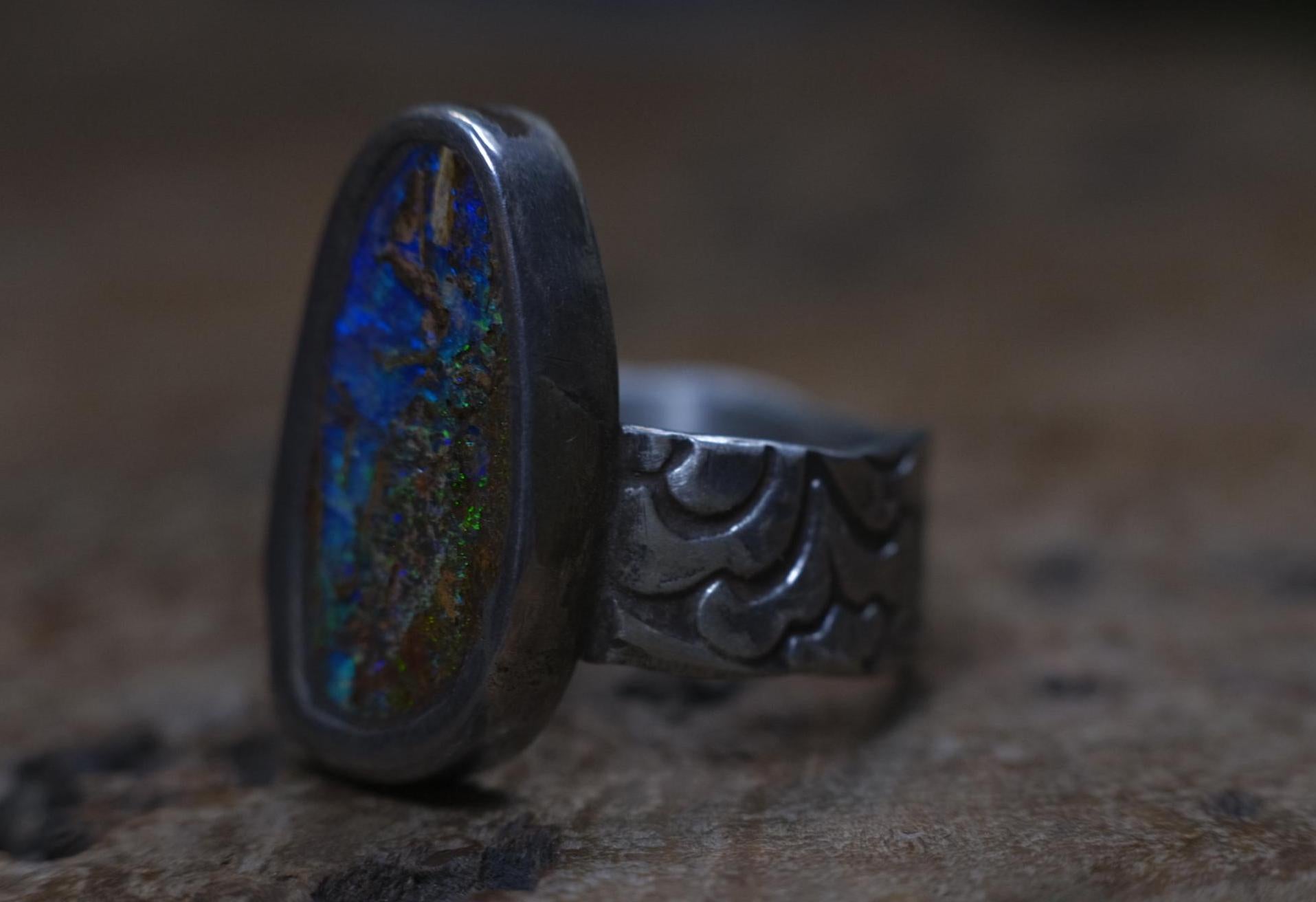 Australian Boulder Opal Sterling Silver Pirate Style Ring