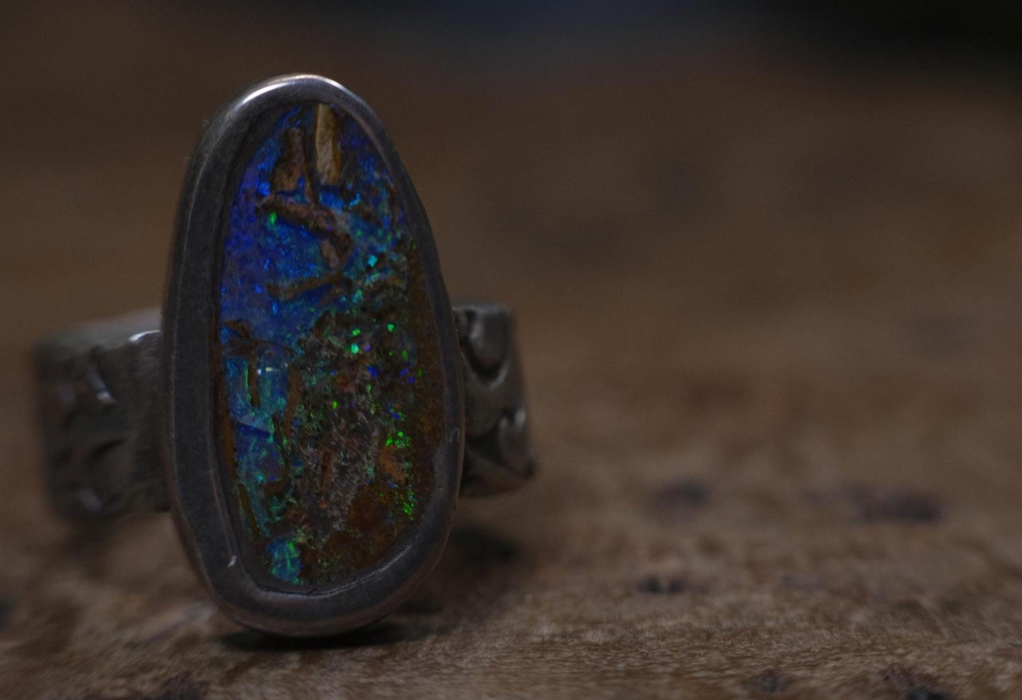 Australian Boulder Opal Sterling Silver Pirate Style Ring