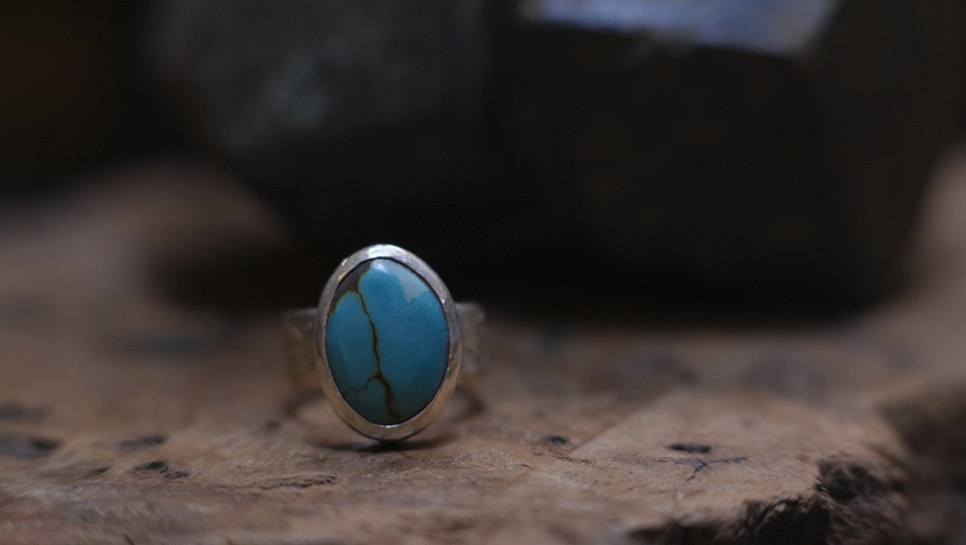 Lively blue natural turquoise ring set in sterling silver