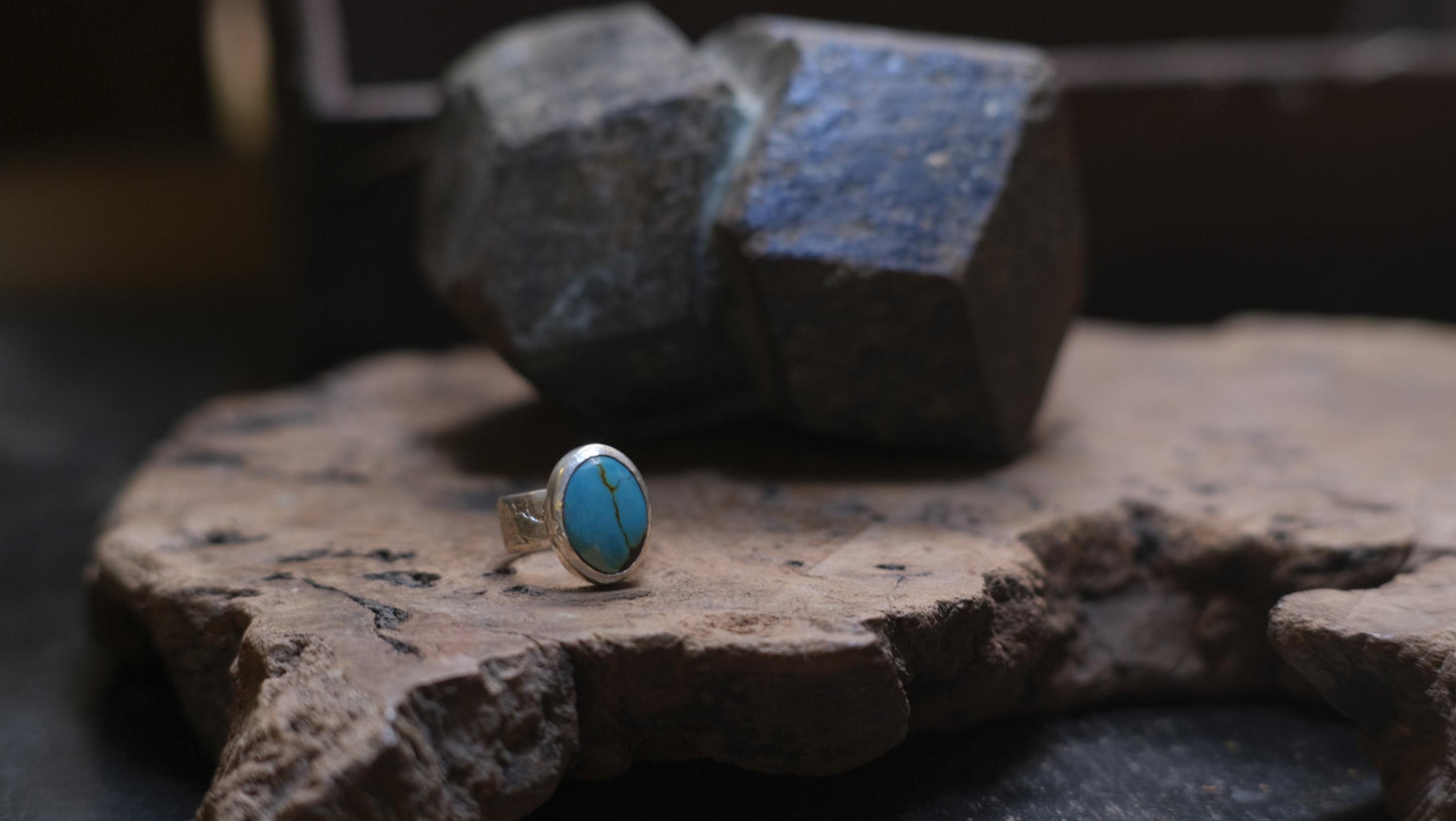 Lively blue natural turquoise ring set in sterling silver