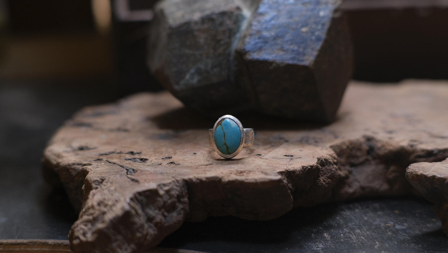 Lively blue natural turquoise ring set in sterling silver