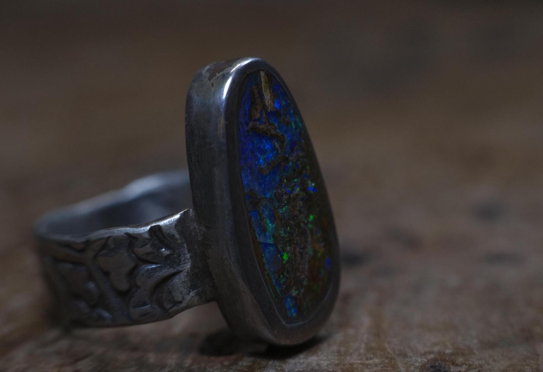 Australian Boulder Opal Sterling Silver Pirate Style Ring