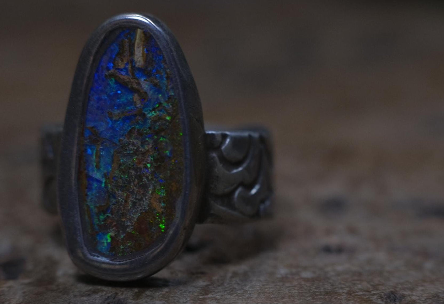 Australian Boulder Opal Sterling Silver Pirate Style Ring